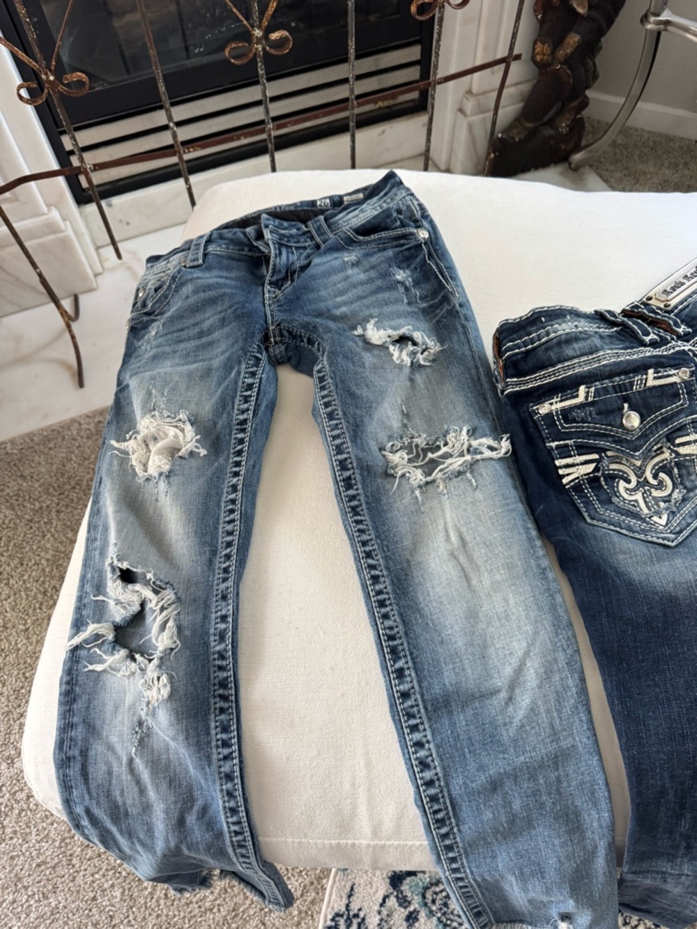 Rock Revival Dark Blue Denim Jeans with Orange Embroidery - Picture 4 of 8